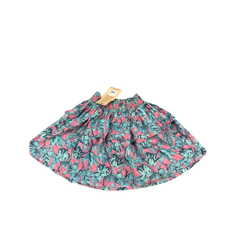 Scotch & Soda Girls Pink Teal Floral Ginkgo Smocked Tiered Cotton Skirt Size M